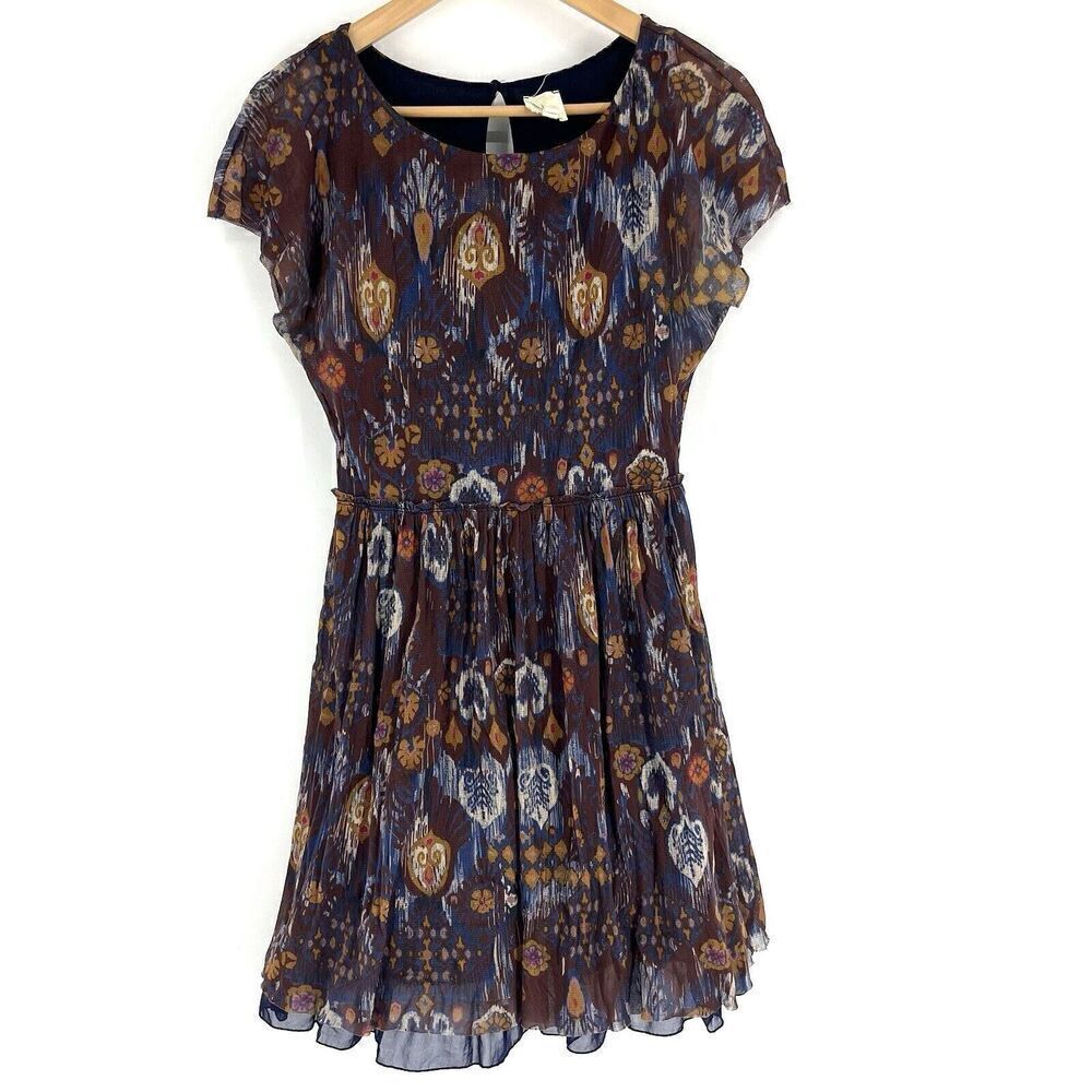 Weston Wear Dress Size Small Brown Batik Print Skater Cap Sleeve Y2K Tulle Skirt